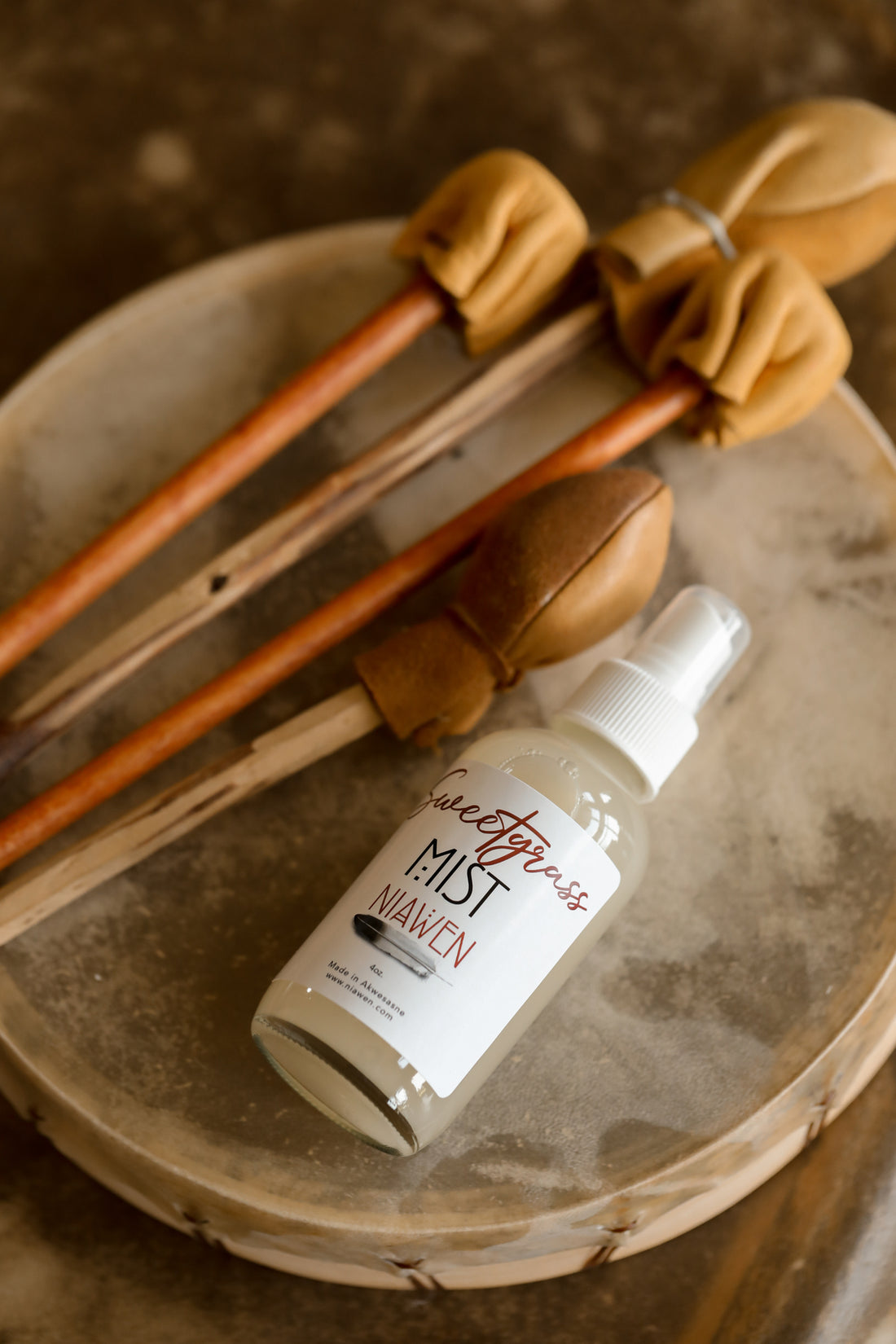 Sweetgrass Mist packaging with Indigenous-inspired design and sacred botanicals