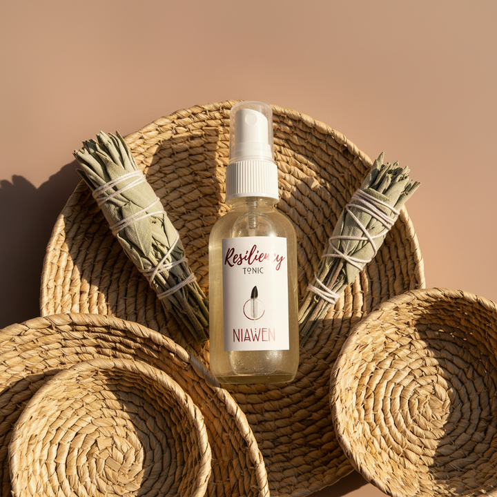 Resiliency Tonic with sweetgrass baskets